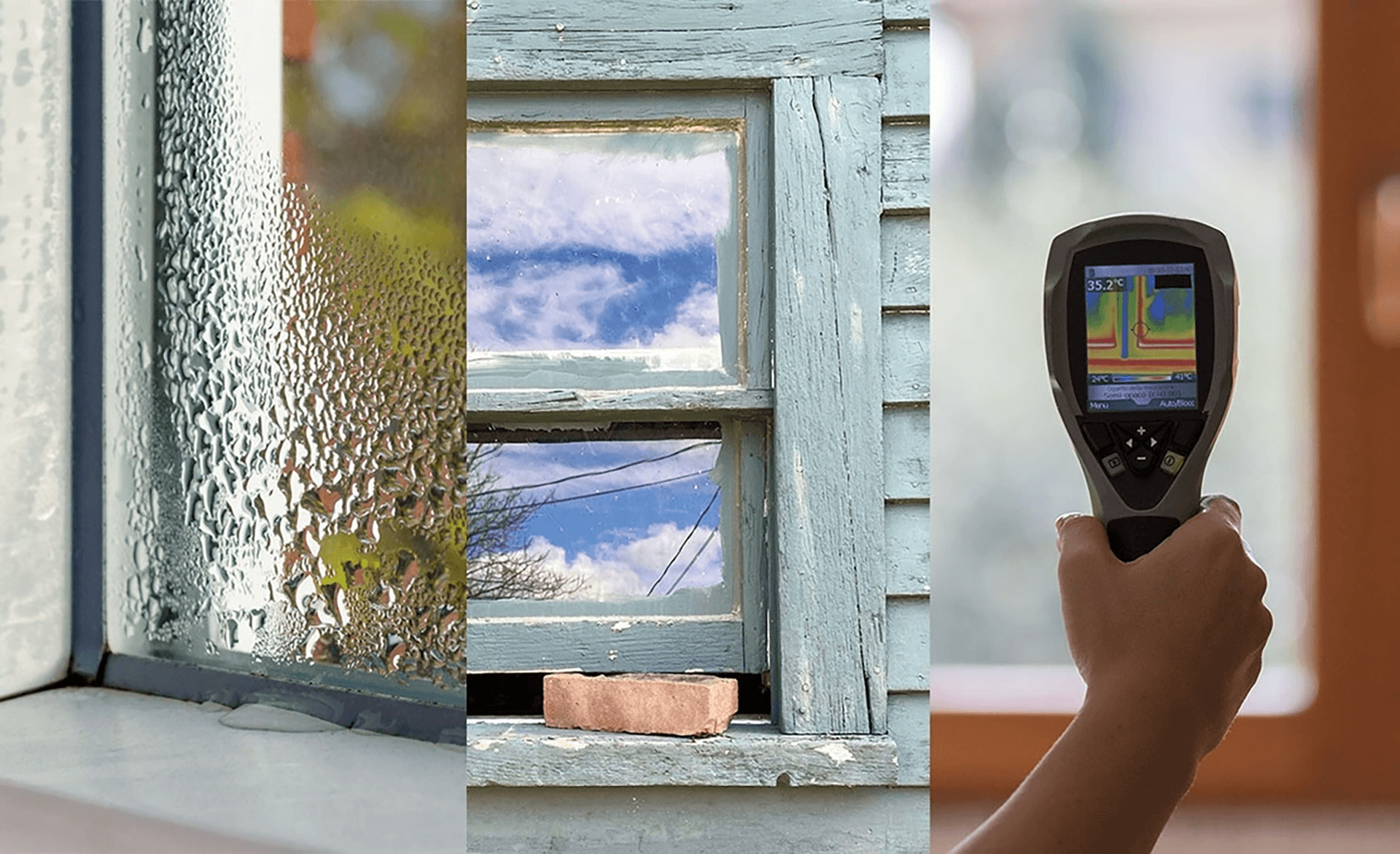 Collage of images showing signs to replace windows.