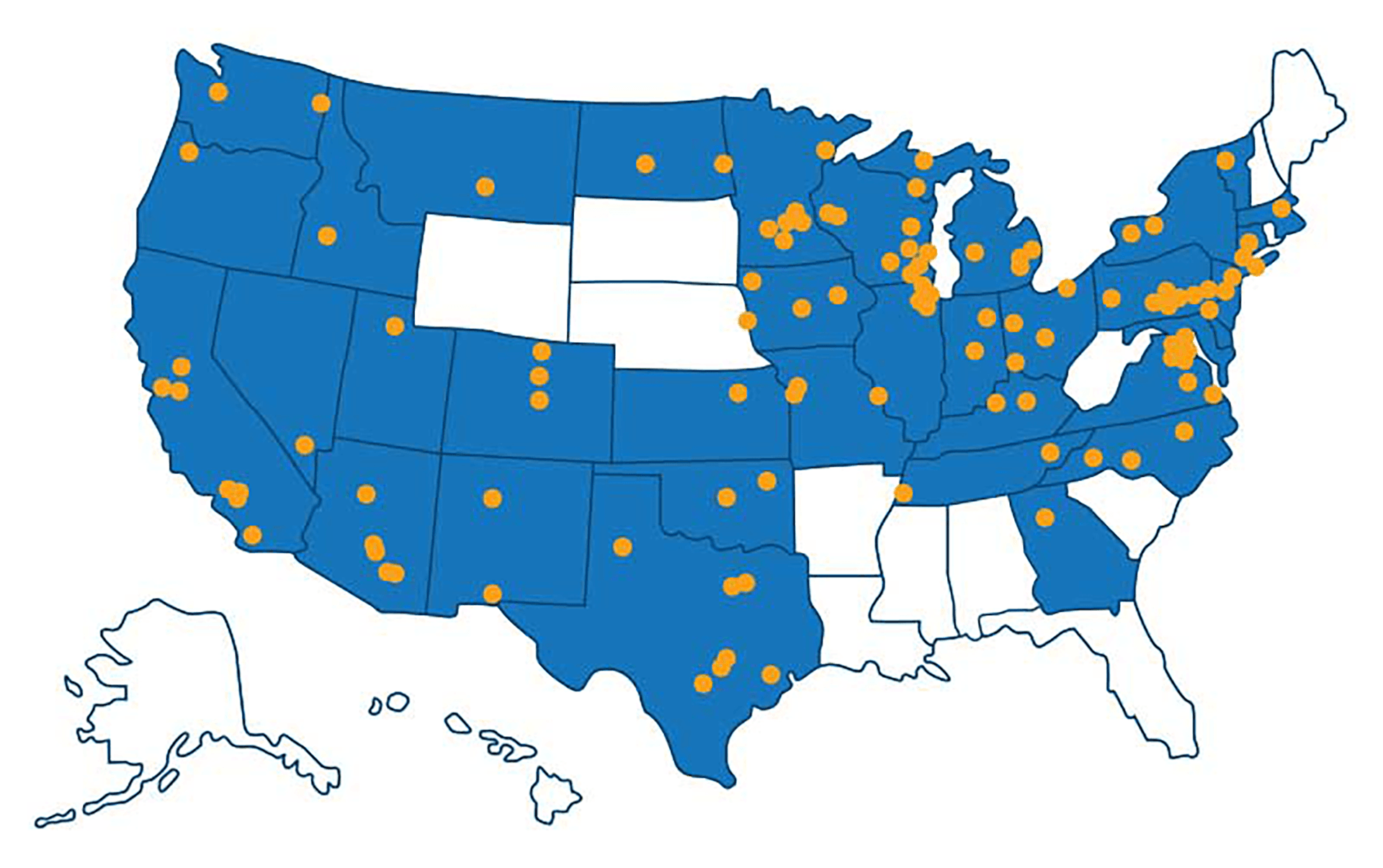 United State map displaying locations of Infinity from Marvin partners