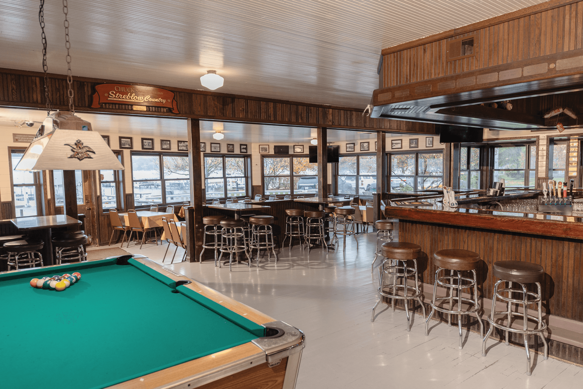 Interior view of the downstairs area of Chuck's Lakeshore Inn on Geneva Lake, Wisconsin.