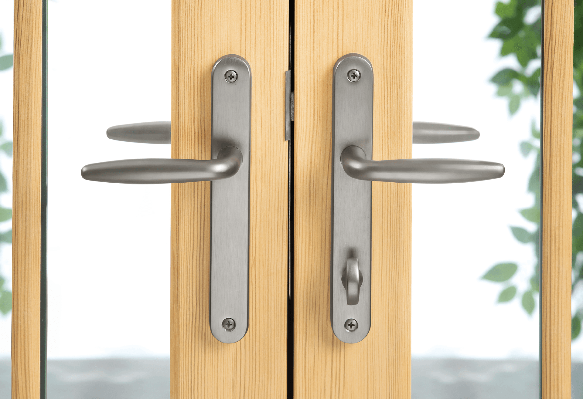 Close up view of Infinity French door handles.