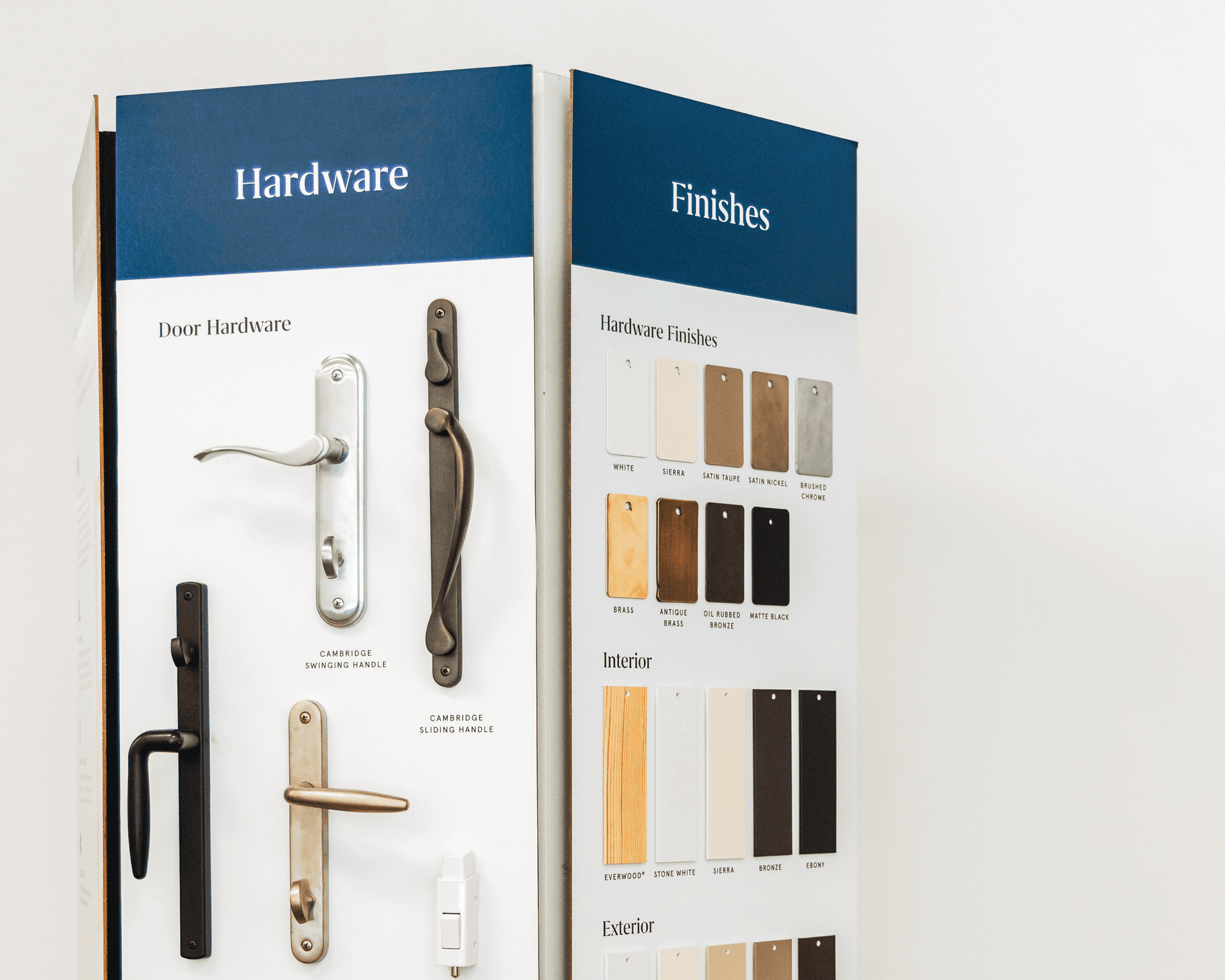 Hardware and Finishes display.