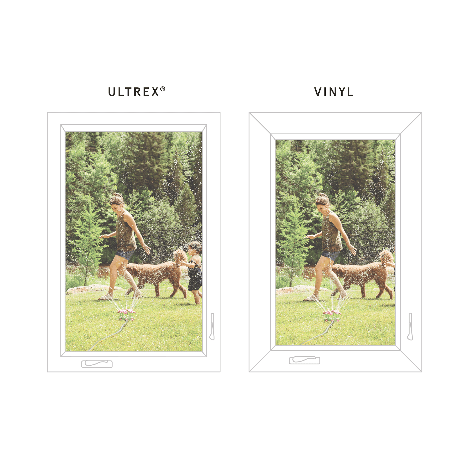 Ultrex fiberglass vs. vinyl frame size comparison graphic.