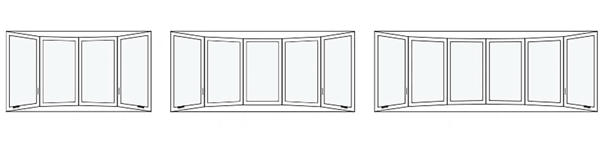 Line drawings of bow window configurations.