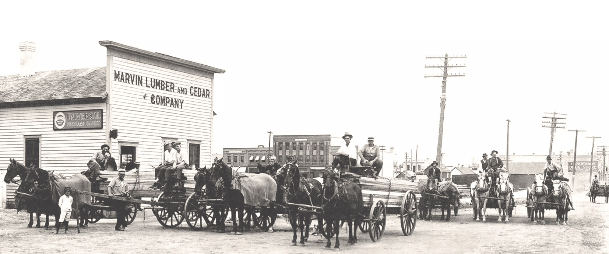 Historic photo of Marvin Lumber and Cedar Company in Warroad, Minnesota.